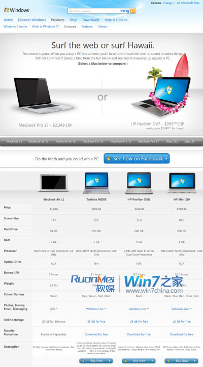 Win7就是比Mac好，微软加拿大网站公开PK