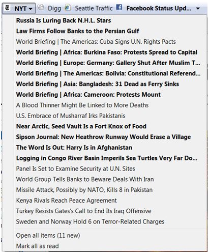 Sample of Unread Feeds Preview